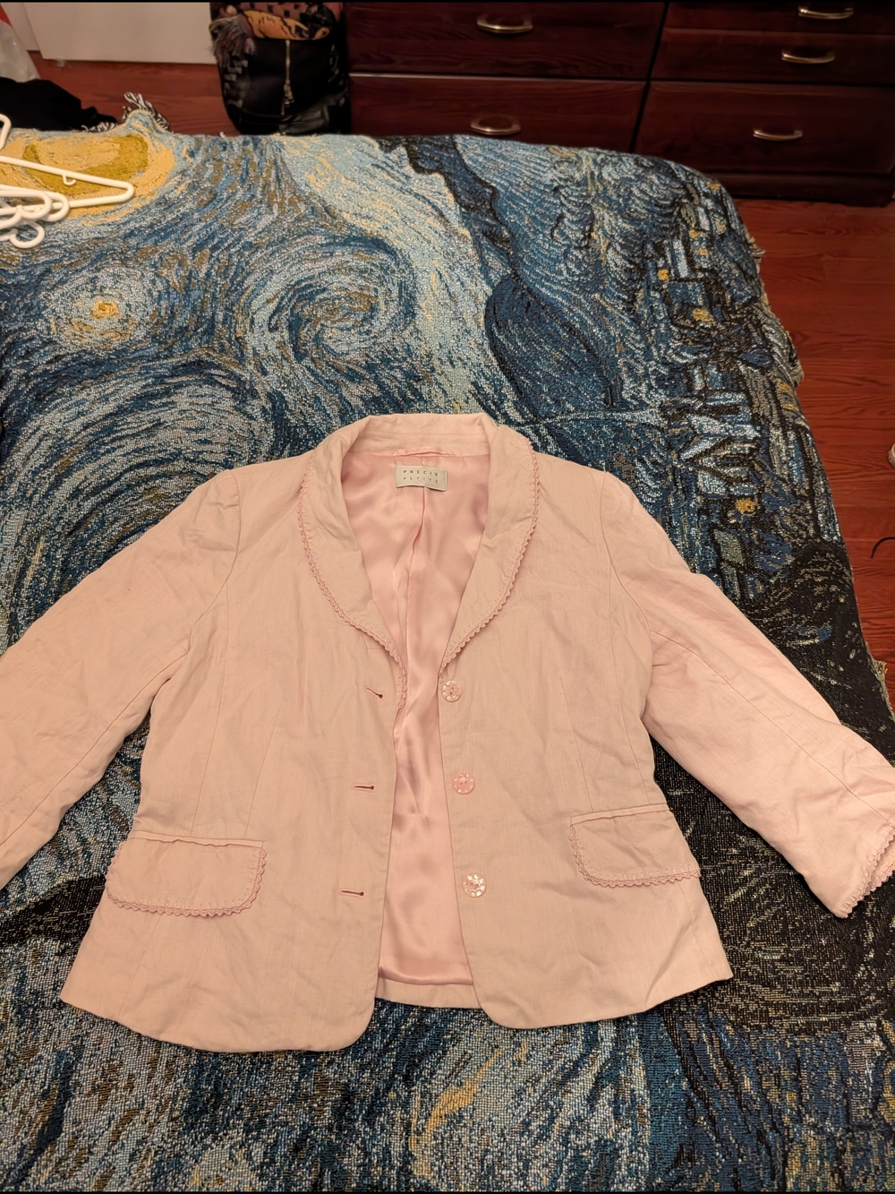 Light Pink Women's Linen Blazer Jacket - Soft Tailored Coat